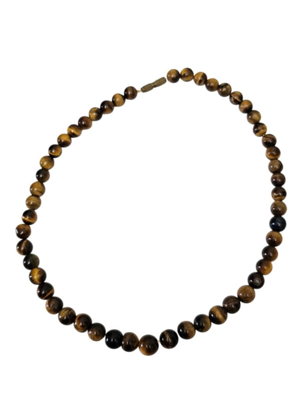 Tiger Eye Beaded Necklace Brown Gold Round Gemstone Beads Vintage Style Screw... - Picture 2 of 8